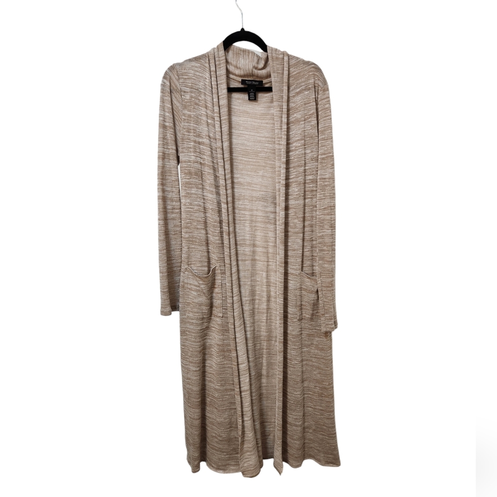 White House Black Market M Open Front Tan Longline Floor Length Cardigan Sweater